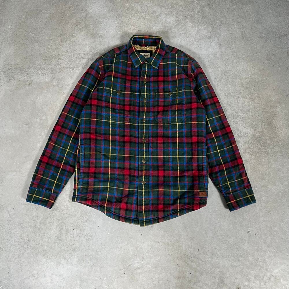 L.L. Bean Flannel Sherpa Button Shirt Jacket Men S Shacket Heavyweight Plaid